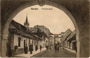 Eperjes, Presov; Flórián utca, üzlet. Cattarino S. utóda Földes Samu kiadása / street, shop (fa)