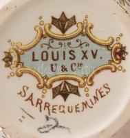 Sarreguemines Louis XV. 5 darabos szett, talpas kínáló, tálak, kiöntő, jelzett, sérülésekkel