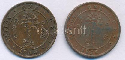 Ceylon 1870. 1c bronz "Viktória" + 1945. 1c bronz "VI. György" T:F,XF
Ceylon 18...
