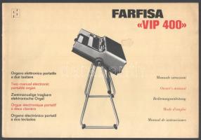 cca 1973 Farfisa VIP 400 típusú elektromos orgona használati útmutatója, többnyelvű, 32 p.