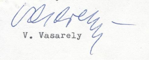 1983 Victor Vasarely (1906-1997) autográf aláírása Balla Demeter (1931-2017) fotográfusnak írt, gépe...