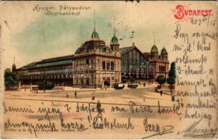 1903 Budapest VI. Nyugati pályaudvar, vasútállomás, villamos. Erdélyi cs. és kir. udv. fényképész felvételei után litho