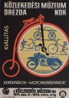 1971 Közlekedési Múzeum, Drezda, NDK ,,Kerékpárok-motorkerékpárok" kiállítás kisplakát, 21x14,5 cm