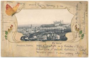 1904 Pozsony, Pressburg, Bratislava; látkép, vár / general view, castle. Verlag "Bediene dich allein" Art Nouveau, floral, litho (EK)