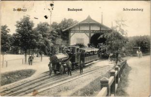 1916 Budapest XII. Svábhegy, Fogaskerekű vasútállomás, gőzmozdony, vonat (fl)