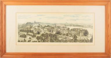 Blahos Rudolf (1917-1986): Budai látkép (budapesti panoráma). Színes rézkarc, papír, jelzett, számoz...