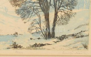 Csurgói Máté Lajos (1931-2001): Téli táj, színes rézkarc. Színes rézkarc, papír, jelzett, számozott ...
