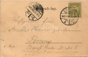 1903 Sopron, Oedenburg; Kossuth út feldíszített magyar címeres villamossal, lovaskocsi. Kummert L. k...