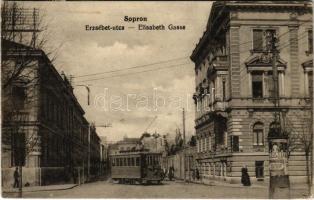 1915 Sopron, Erzsébet utca, villamos. Piri Dániel kiadása (EK)