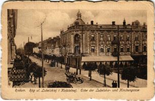 1916 Radom, Róg ul. Lubelskiej i Koscielnej, Cukternia / Ecke der Lubelska- und Kirchnegasse / streets, confectionery, automobile (EK)