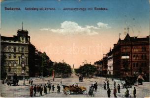 1917 Budapest VI. Andrássy úti körönd, automobil, omnibusz Szarvas szappan reklámmal (Rb)