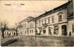 1921 Csurgó, Főtér, Járási Bank és Takarékpénztár, Oszeszly M. Viktor üzlete és saját kiadása (Rb)