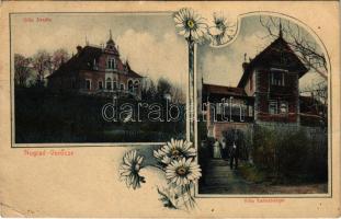 1911 Verőce, Nógrádverőce; Svadlo Ferenc borász és borkereskedő és Kamizberger villája. Vavrik Géza kiadása, Art Nouveau, floral (ázott / wet damage) + &quot;WIEN-POZSONY-BUDAPEST A. 2.&quot; vasúti mozgóposta