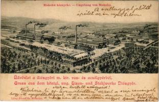 1899 (Vorläufer) Diósgyőr (Miskolc), M. kir. vas- és acélgyár. Lővy József fia kiadása + "DIÓS-GYŐR GYÁRTELEP"