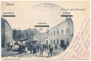 1925 Abrudbánya, Abrud; Bányabiztosság, Kir. Járásbíróság, Postahivatal, piac. Roth Ferenc kiadása / mine directorate, district court, post office, market (szakadás / tear)