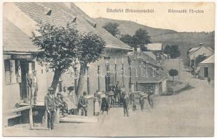 1915 Rónaszék, Rohnen, Costiui (Máramaros); Fő utca, Markel Mór üzlete. Berger Miksa utóda kiadása / main street, shops (fl)