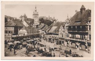 1935 Segesvár, Schässburg, Sighisoara; piac, gyógyszertár, üzletek / market, pharmacy, shops