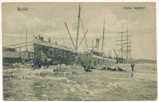 Braila, Portul inghetat / frozen port in winter, steamship (EK)