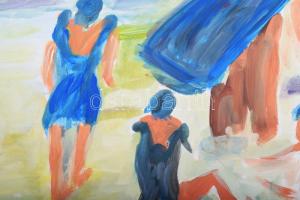 Vaszary J. jelzéssel: Strandon. Vegyes technika, papír. 50x70 cm