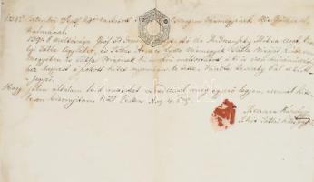 1839 Pest, 1834-ben kelt hivatalos kinevezési okmány másolata Meczner Károly jegyző aláírásával, sér...