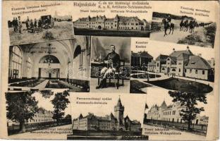 1923 Hajmáskér, Cs. és kir. tüzérségi lövőiskola, tiszti laképület, Tüzérség menetben, Tüzérség lövéshez készenlétben, Kaszinó, a kaszinó díszterme, belső, Legénységi laképület, Parancsnoksági épület, K.u.K. katonák. Szélessy Mihály kiadása (Rb)