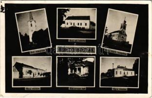 1944 Berettyószéplak, Bihar-Széplak, Széplak, Suplacu de Barcau; utca részletek, református templom, Református elemi iskola, római katolikus templom, körorvosi lak / street views, churches, school, medical house (fl)