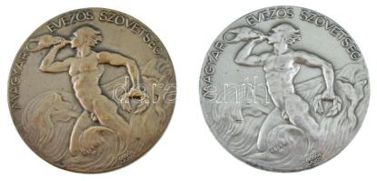 Berán Lajos (1882-1943) 1939. "Magyar Evezős Szövetség" ezüstözött bronz díjérem, hátoldalán "F. I. 12000 M. BPEST 1939. VIII. 29." gravírozással, "Berán N. Bpest" gyártói jelzéssel (50mm) + 1941. "Magyar Evezős Szövetség" Al díjérem, hátoldalán "41. VII. 20. I." gravírozással, "Berán N. Bpest" gyártói jelzéssel (50mm) T:XF