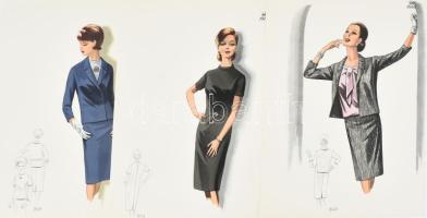 1966 3 db vintage női divatkép, ofszet nyomat, papír, 34x23,5 cm
