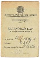 1950 Országos Sportorvosi Intézet ellenőrző-lap Bartos Győző, a Vörös Meteor sportolója részére, fénykép nélkül
