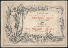 1886 Einladung zur Eröffnung der Linie Seges Gottes - Okrisko / vonalmegnyitó meghívója / Zastávka, Boží Požehnání, Csehország