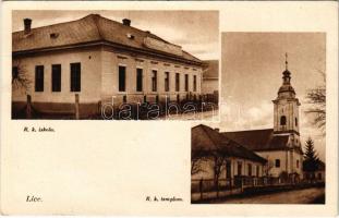 1943 Lice, Licze, Licince (Nagyrőce, Revúca); Római katolikus templom és iskola. Hangya Fogyasztási Szövetkezet kiadása / church and school (Rb)