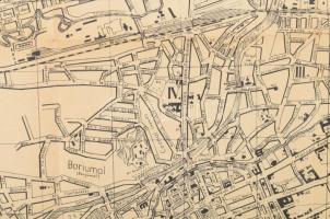 1933 Cluj város átnézeti térképe, 1:16 000, magyar és román nyelven, kis szakadással, ceruzás jelölé...