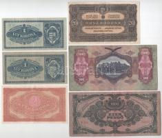 1920. 1K (2x) + 2K "2aa" + 20K + 1930. 100P csillagos sorszámmal + 1945. 1000P T:F az egyi...