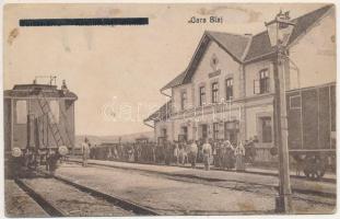 Balázsfalva, Blaj; Vasútállomás, vonat. Vasúti levelezőlapárusítás 134. / Gara / railway station, train (ázott / wet damage)