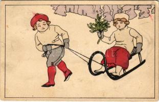 1917 Szánkózó gyerekek, téli sport / sledding children, winter sport. B.K.W.I. 3112-3. (EK)