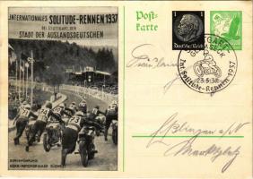 1937 Internationales Solitude-Rennen bei Stuttgart der Stadt der Auslandsdeutschen, Durchführung NSKK-Motorbrigade Südwest / NSDAP Nazi propaganda + So. Stpl (creases)