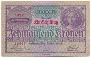 Ausztria 1924. 10.000K "Ein Schilling" felülbélyegzéssel T:F szakadás Austria 1924. 10.000 Kronen with "Ein Schilling" overprint C:F tear Krause P#87