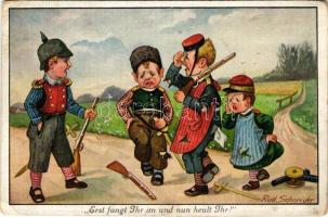 1937 Erst fangt Ihr an und nun heult Ihr! / német háborús gúnylap gyerekekkel / German war mocking propaganda with children s: Rud. Schneider