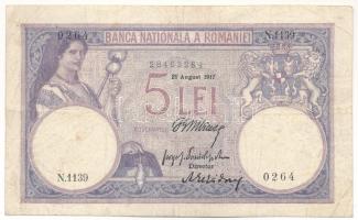 Románia 1917. augusztus 5L T:F Romania 1917. August 5 Lei C:F Krause P#19