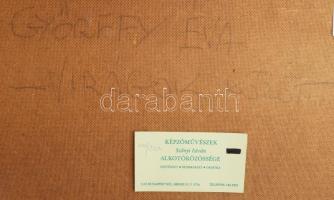 Győrffy Éva (1931-2022): Virágok között. Olaj, farost. Jelzett, hátoldalán Szőnyi István Alkotóközös...