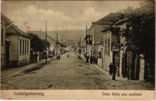 1917 Székelyudvarhely, Odorheiu Secuiesc; Orbán Balázs utca vashíddal. Sterba Ödön kiadása / street view, iron bridge (EK)