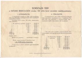 Budapest 1955. "Hatodik Békekölcsön" nyereménykölcsön kötvény 100Ft-ról, szárazpecséttel T...