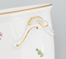 Herendi virágmintás kaspó. Jelzett, alján repedésvonallal, d: 21 cm, m:14,5 cm