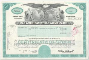 Amerikai Egyesült Államok 1978. &quot;Pan American World Airways Inc.&quot; 200db részvénye egyben, bélyegzéssel, lyukasztásos érvénytelenítés XF hajtatlan, lyuk, gyűrődések USA 1978. &quot;Pan American World Airways Inc.&quot; 200pcs of shares, with revenue stamps, invalidated by punching T:XF unfolded, holes, creases