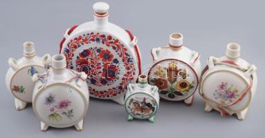 6 darab magyar porcelán kulacs, közte 2 db Zsolnay darab, jelzett, m: 7-16 cm