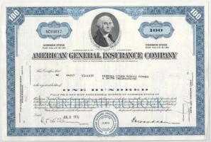 Amerikai Egyesült Államok 1970. &quot;American General Insurance Company&quot; 100db részvénye egyben, egyenként 1.50$ értékben, bélyegzéssel, lyukasztásos érvénytelenítés XF hajtatlan, lyuk, gyűrődések USA 1970. &quot;American General Insurance Company&quot; 100pcs of shares i the value of 1.50 Dollars, with revenue stamps, invalidated by punching T:XF unfolded, holes, creases