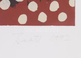 Bartl József (1932-2013): Kereszt és szív, 1992. Szitanyomat, papír. Jelzett. Számozott (24/40). Üve...