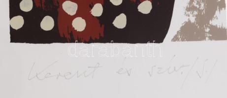 Bartl József (1932-2013): Kereszt és szív, 1992. Szitanyomat, papír. Jelzett. Számozott (24/40). Üve...