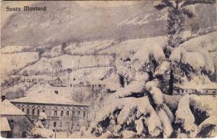 1929 Szászkabánya, Németszászka, Sasca Montana; látkép télen, szálloda / general view in winter, hotel (EK)