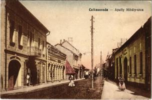 Csíkszereda, Miercurea Ciuc; Apaffy (Apafi) Mihály utca, Czáka Béla üzlete, Hutter szálloda. Vasúti levelezőlapárusítás 7920. / street, shops, hotel (EK)